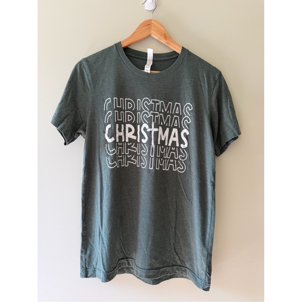 Holiday Festive Christmas Bella Canvas Graphic Tee M Green Short Sleeve Crewneck